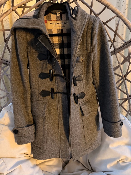 Burberry Jackets & Blazers - Burberry Gray Toggle Pea Coat with Signature Check